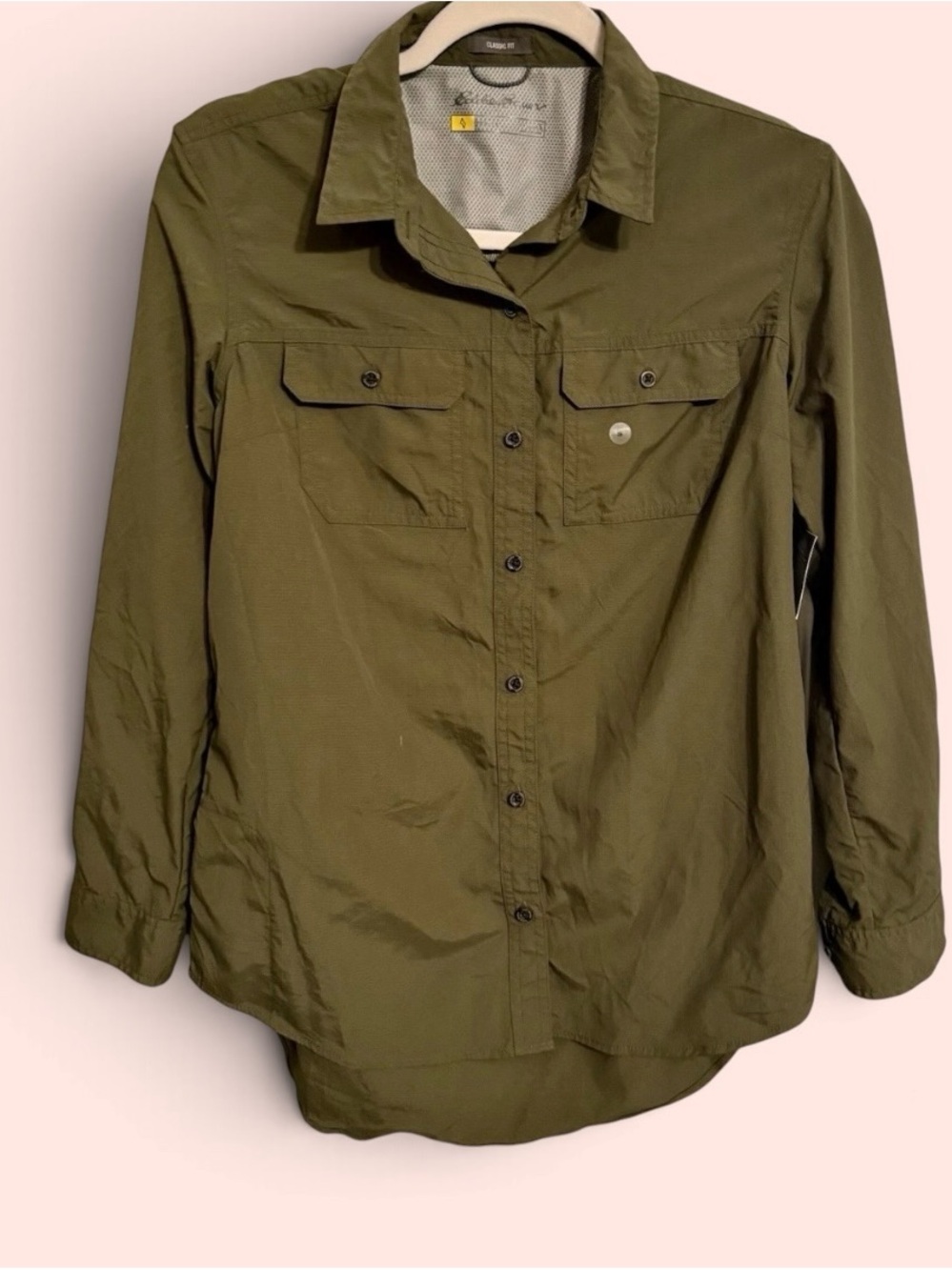 Eddie Bauer Travex Olive Green Long-Sleeve Button-Down Shirt Vented Mesh